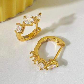 Mixed Cut CZ Gold Plated Earrings - Sparkling Cubic Zirconia Statement