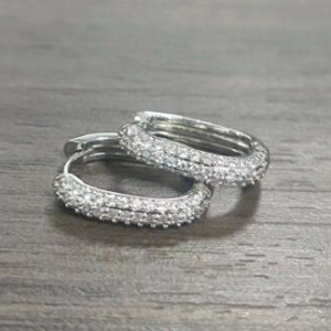 Silver Huggie Earrings - White Gold Plated Cubic Zirconia Huggies