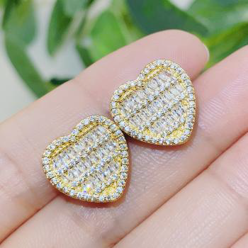 Gold Plated Heart Earrings - Cubic Zirconia Heart Studs - Dainty