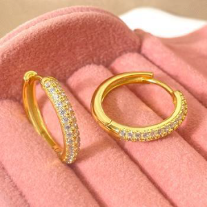 Gold Plated Huggie Earrings - Small Cubic Zirconia Hoop Earrings