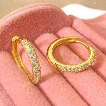 Gold Plated Huggie Earrings - Small Cubic Zirconia Hoop Earrings