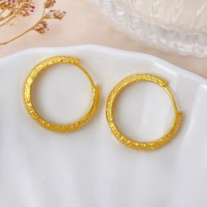 Elegant Textured Gold Plated Hoop Earrings - Stylish Hoops