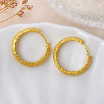Elegant Textured Gold Plated Hoop Earrings - Stylish Hoops