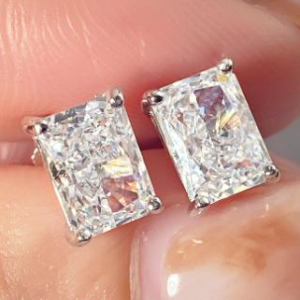 Radiant Cut Cubic Zirconia Stud Earrings - Sparkling Silver Stud Earrings