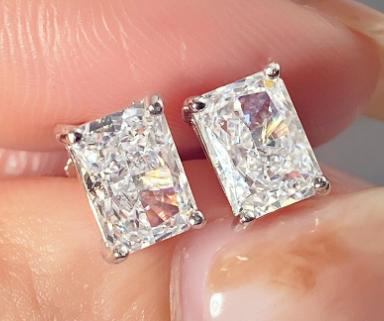 Radiant Cut Cubic Zirconia Stud Earrings - Sparkling Silver Stud Earrings