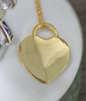 Gold Plated Silver Heart Necklace - Minimalist Smooth Heart Pendant, Polished