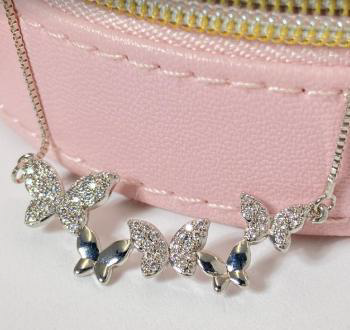 Butterfly Silver Necklace - White Gold Plated, Sterling Silver Butterfly Pendant