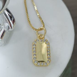Gold Rectangle Pendant Necklace - Geometric Crystal Framed, Gold-Plated Women's Jewelry