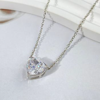 Silver Heart Necklace - White Gold Plated, Crystal Charm, Heart Jewelry