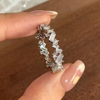 Baguette Eternity Ring | White Gold Plated Silver Band | Sterling - Size 6-7-8-9