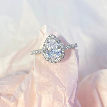 Pear Cut Halo Ring - White Gold Plated Silver Engagement Ring - Size 6-7-8-9