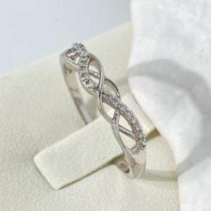 Intertwined White Gold Plated CZ Minimalist Sterling Silver Ring - Stackable - Size 7-8-9