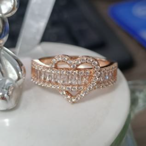 Sparkling Heart Silhouette Rose Gold Crown Ring - Women's Plated Jewelry - Size 6-7-8-9