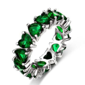 Emerald Green Stone Eternity Ring - White Gold Plated Sterling Silver - Size 6-7-8