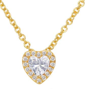 Gold-Plated Heart Pendant with CZ Halo - Sparkly Romantic Necklace, Jewelry