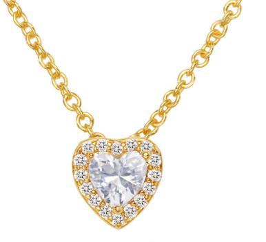 Gold-Plated Heart Pendant with CZ Halo - Sparkly Romantic Necklace, Jewelry