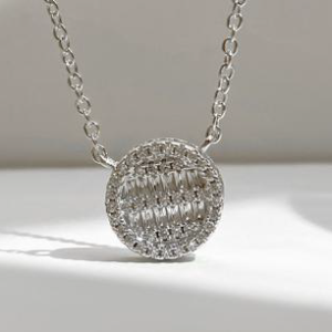 Silver Round Mosaic Halo Necklace - Sterling Silver Pendant Jewelry
