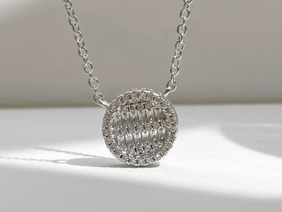 Silver Round Mosaic Halo Necklace - Sterling Silver Pendant Jewelry