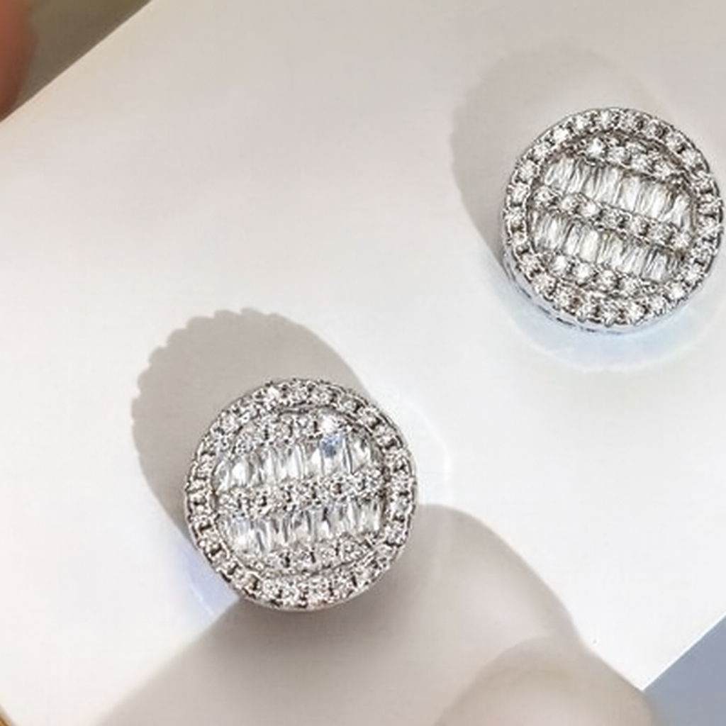 Silver Round Mosaic CZ Stud Earrings - Sparkling Mosaic-Style Sterling Silver