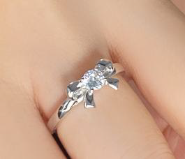 Silver Bow Ring with Clear CZ Center Stone - Dainty Sterling Silver - Size 7-8