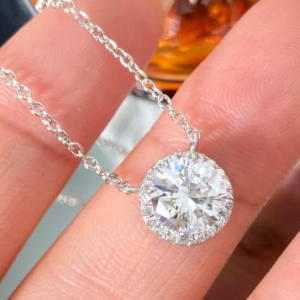 Sterling Silver Halo Pendant with Brilliant Round Center Stone & CZ