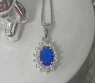 Royal Blue Halo Pendant - Sapphire-Style Oval Necklace with CZ Halo