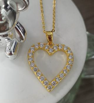 Gold-Plated CZ Heart Outline Pendant - Romantic, Sparkly & Stylish Necklace