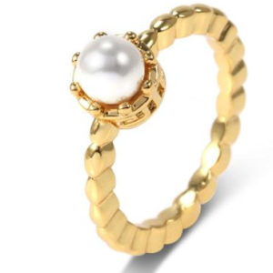 Gold-Plated Pearl Ring - Elegant White Pearl Jewelry - Size 7-8