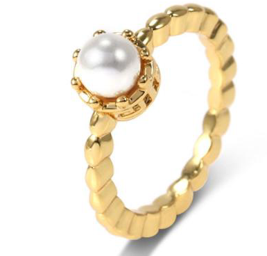 Gold-Plated Pearl Ring - Elegant White Pearl Jewelry - Size 7-8