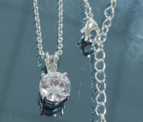 Sterling Silver Solitaire Necklace with Round Clear Cubic Zirconia Stone