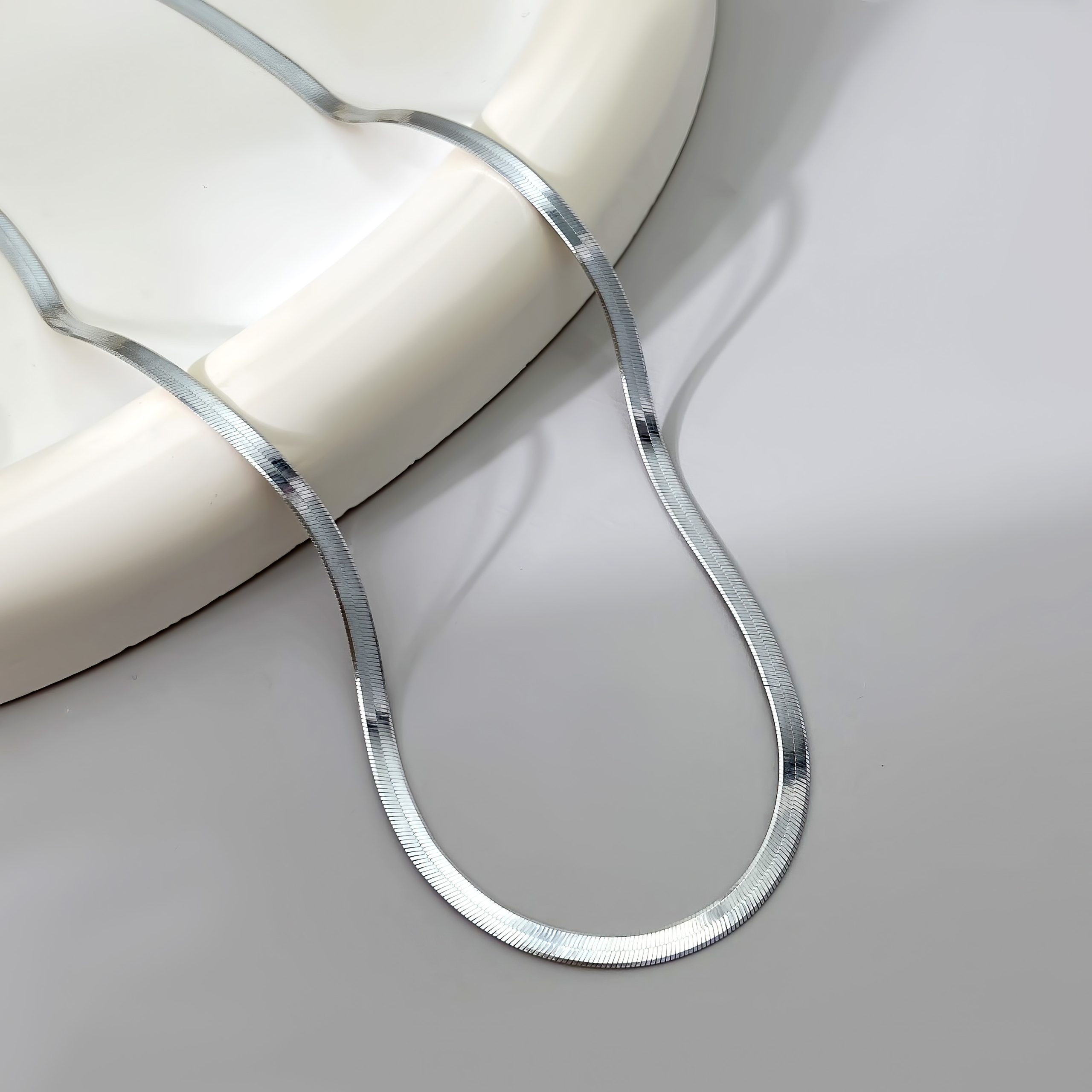 Silver Herringbone Chain - Elegant Sterling Silver Necklace & Men - Image 2