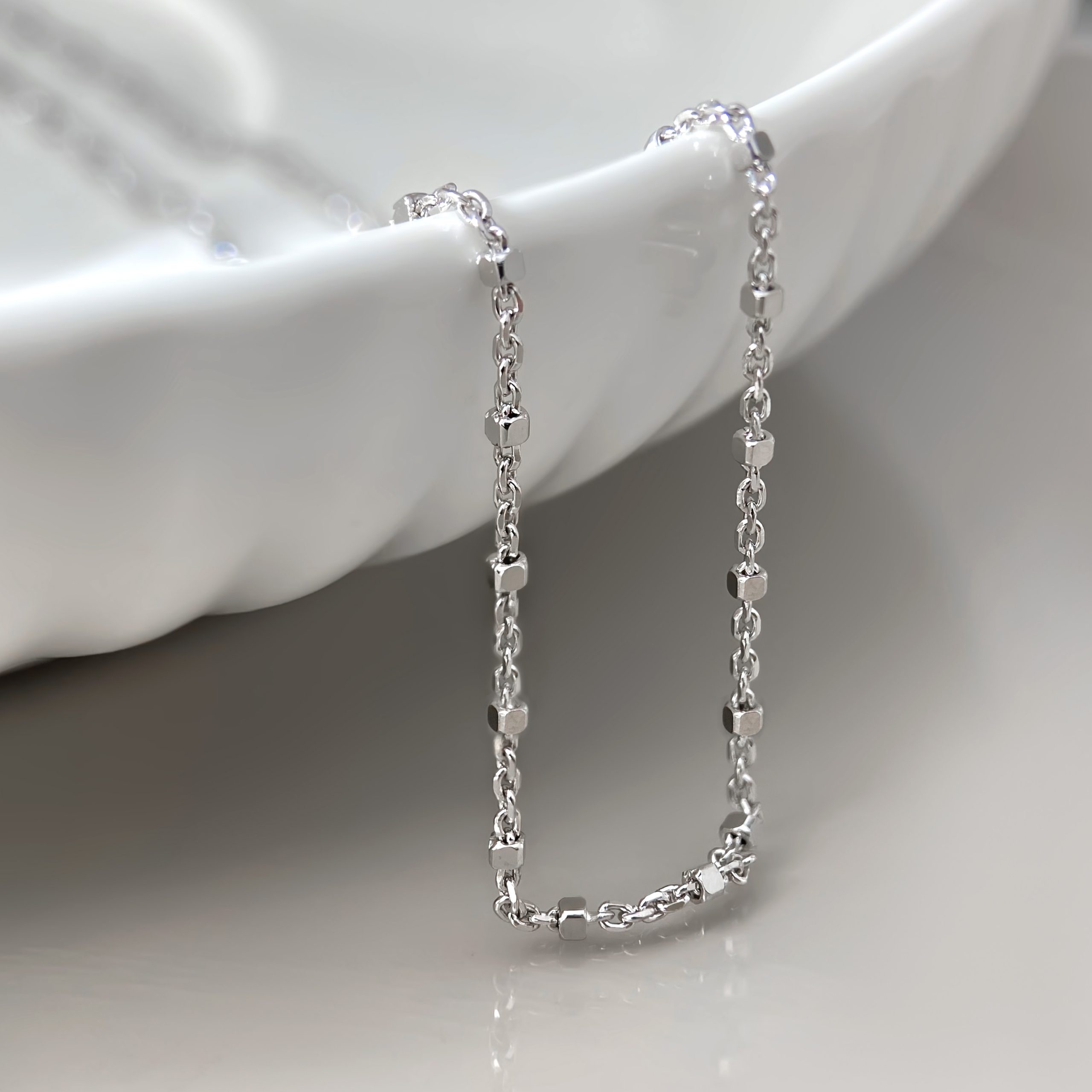 Faceted Bead-Like Silver Chain - Sterling Silver Necklace Jewelry