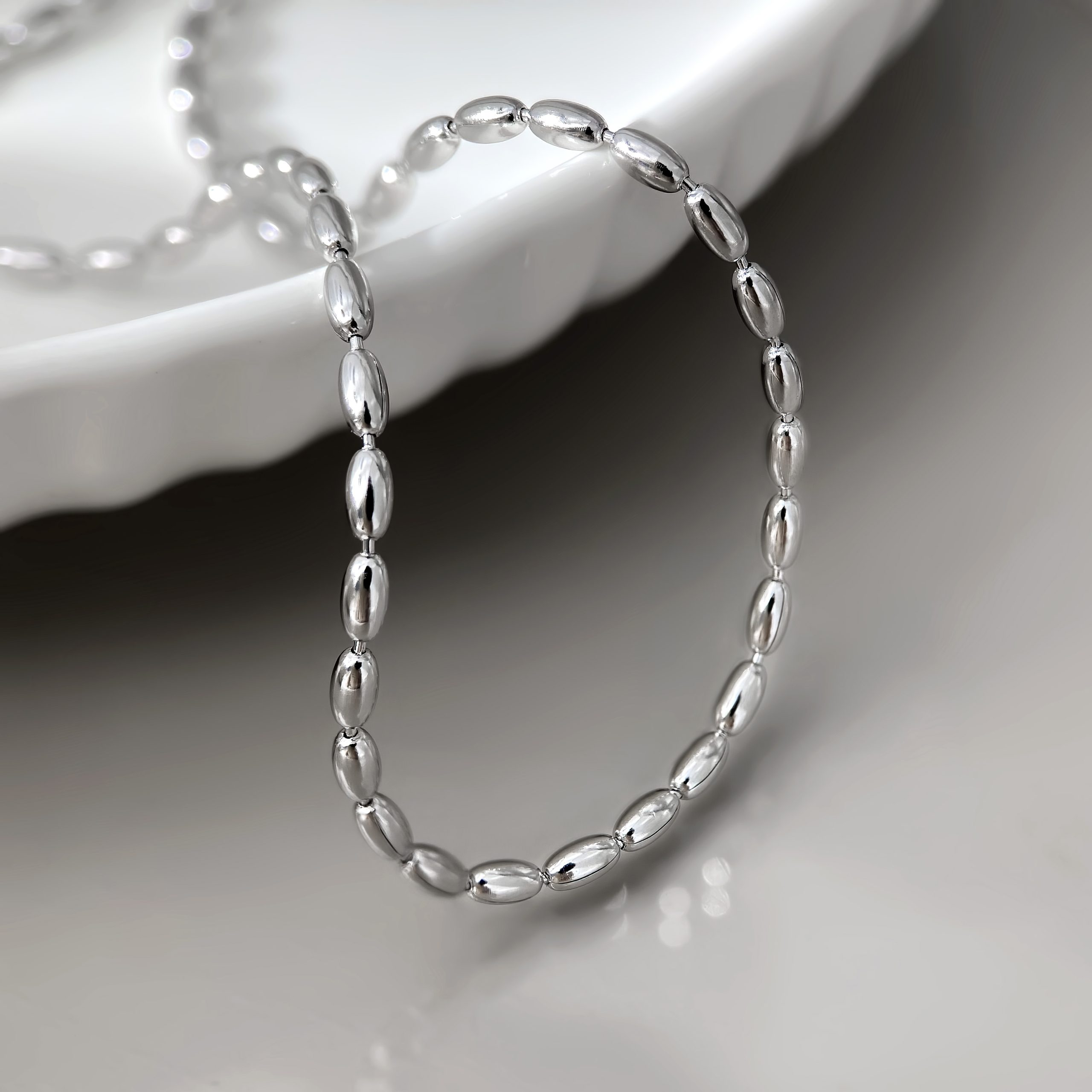 Silver Beaded Chain - Elegant Sterling Silver Necklace & Jewelry