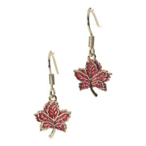 Brass Red Canadian Maple Leaf Drop Earrings - Elegant Fall Jewelry
