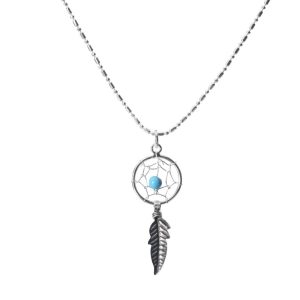 Sterling Silver Dreamcatcher Necklace with Feather - Boho Jewelry