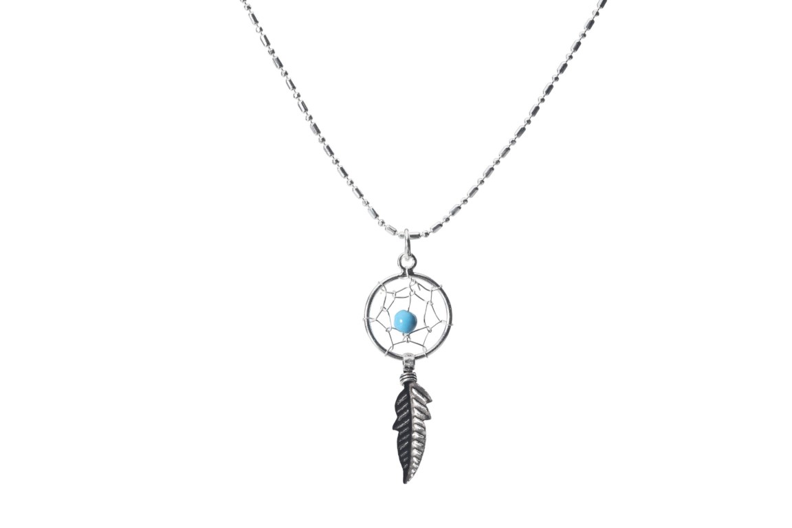Sterling Silver Dreamcatcher Necklace with Feather - Boho Jewelry