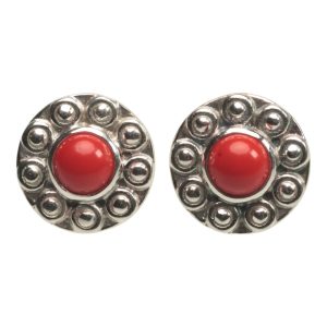 Sunflower Shaped Red Coral Earrings in 925 Sterling Silver | Handmade