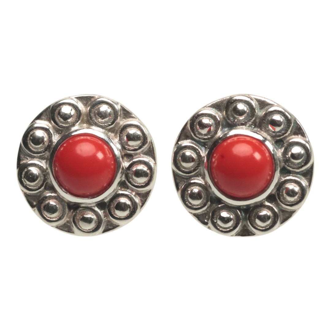 Sunflower Shaped Red Coral Earrings in 925 Sterling Silver | Handmade