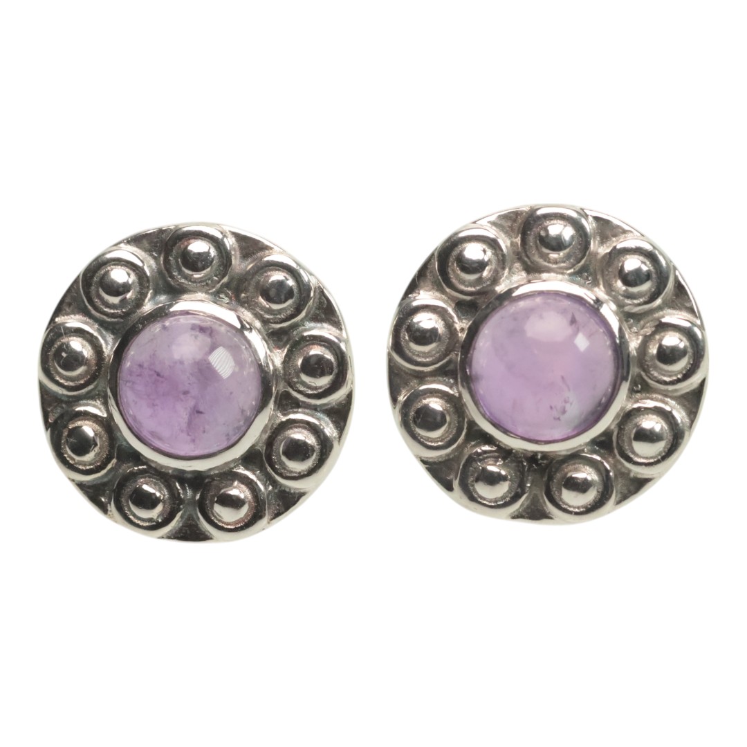 Handmade Sunflower Amethyst Stud Earrings in 925 Sterling Silver | Artisan