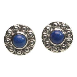 Handmade Sunflower Shape Lapis Lazuli Stud Earrings | 925 Sterling Silver