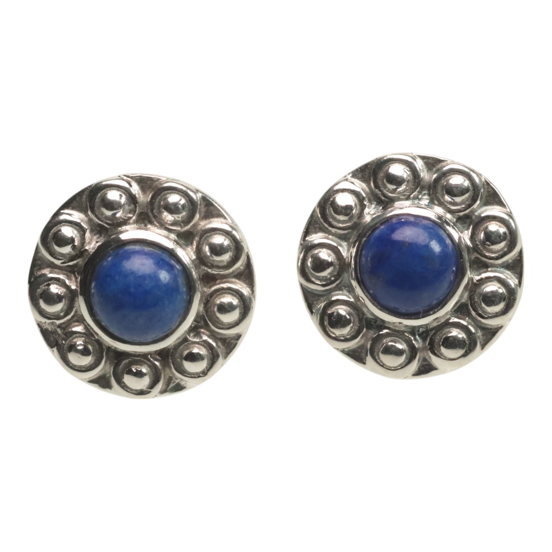 Handmade Sunflower Shape Lapis Lazuli Stud Earrings | 925 Sterling Silver