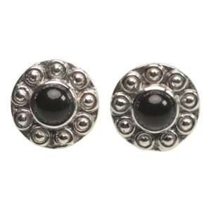 Sunflower 925 Sterling Silver Black Onyx Stud Earrings - Floral Jewelry