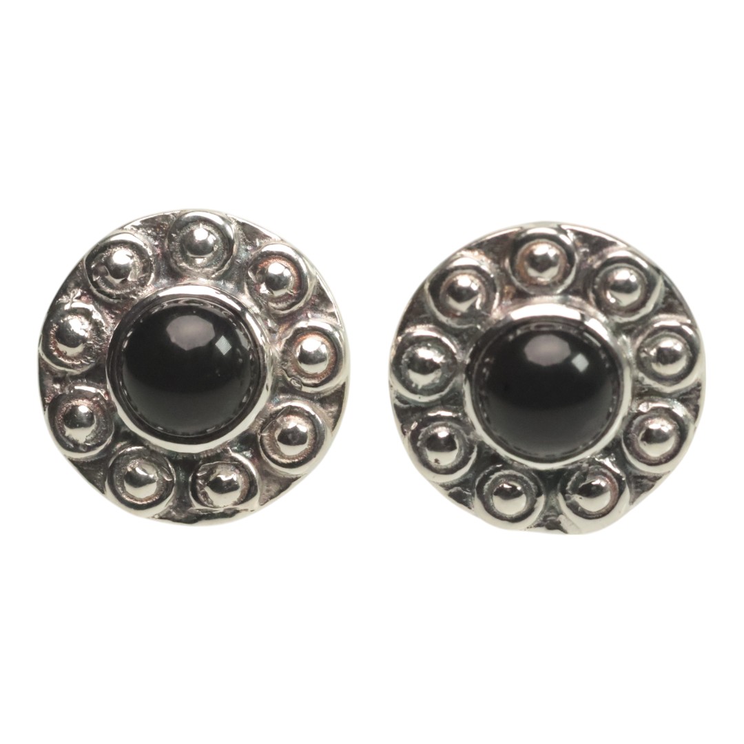 Sunflower 925 Sterling Silver Black Onyx Stud Earrings - Floral Jewelry