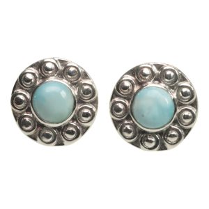 Sunflower Larimar 925 Sterling Silver Stud Earrings - Handmade Gemstone Jewelry
