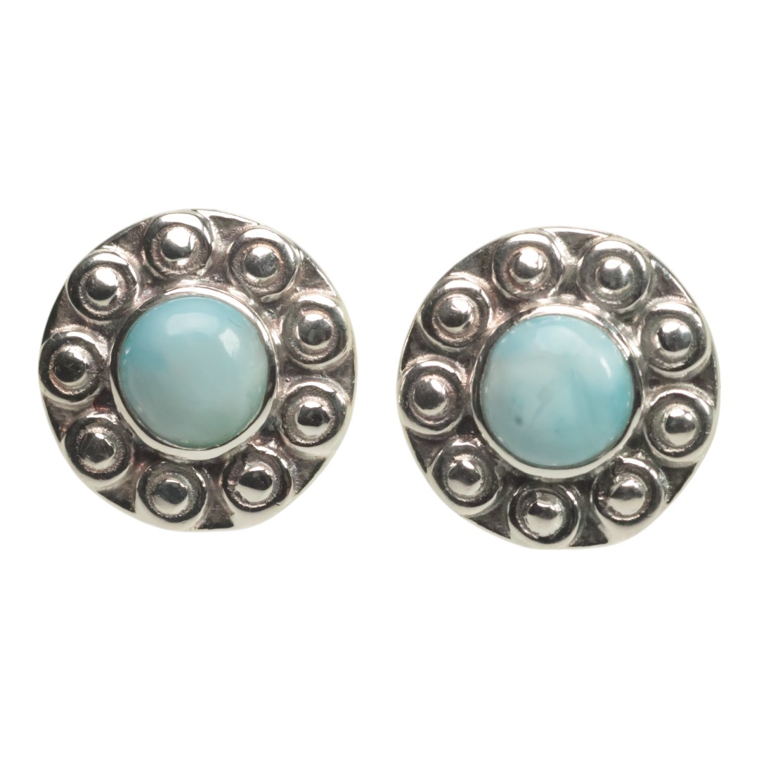 Sunflower Larimar 925 Sterling Silver Stud Earrings - Handmade Gemstone Jewelry