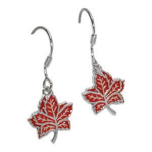 White Gold Plated Red Maple Leaf Earrings – Sterling Silver Enamel - Option 2