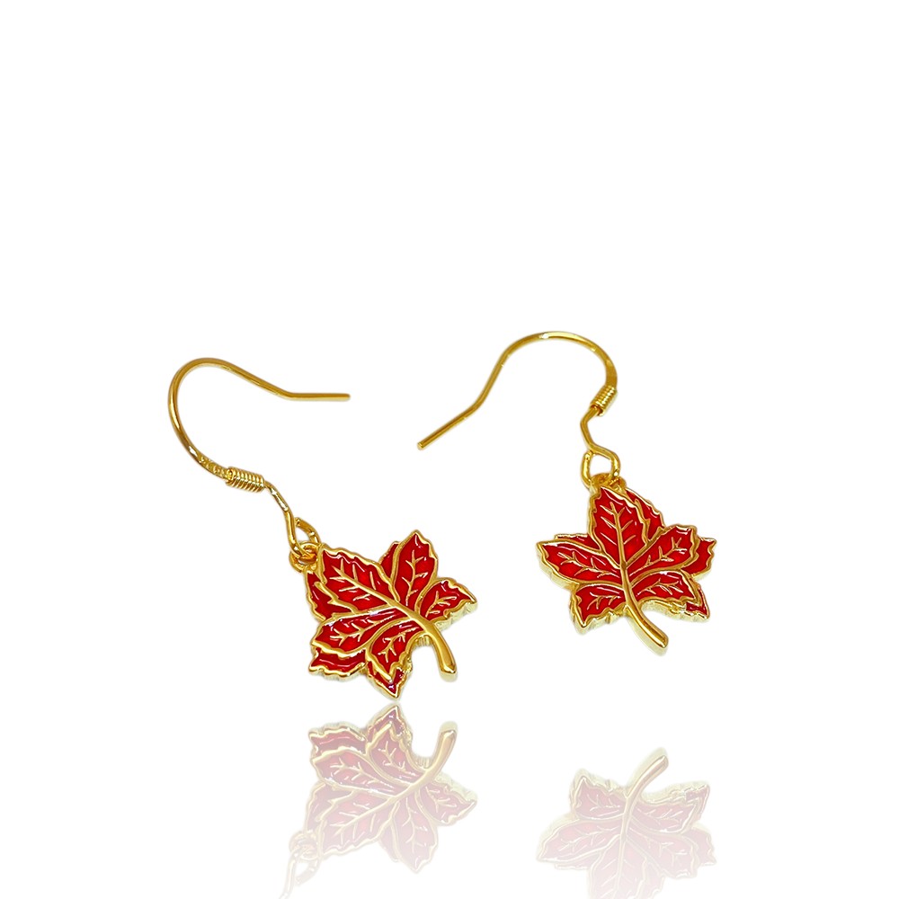 18K Gold Plated Red Maple Leaf Earrings – Sterling Silver Enamel Jewelry