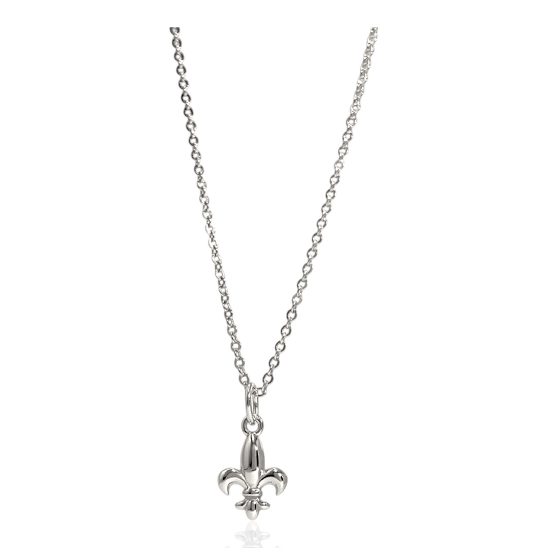 Fleur de Lys Pendant – White Gold Plated Sterling Silver Pendant