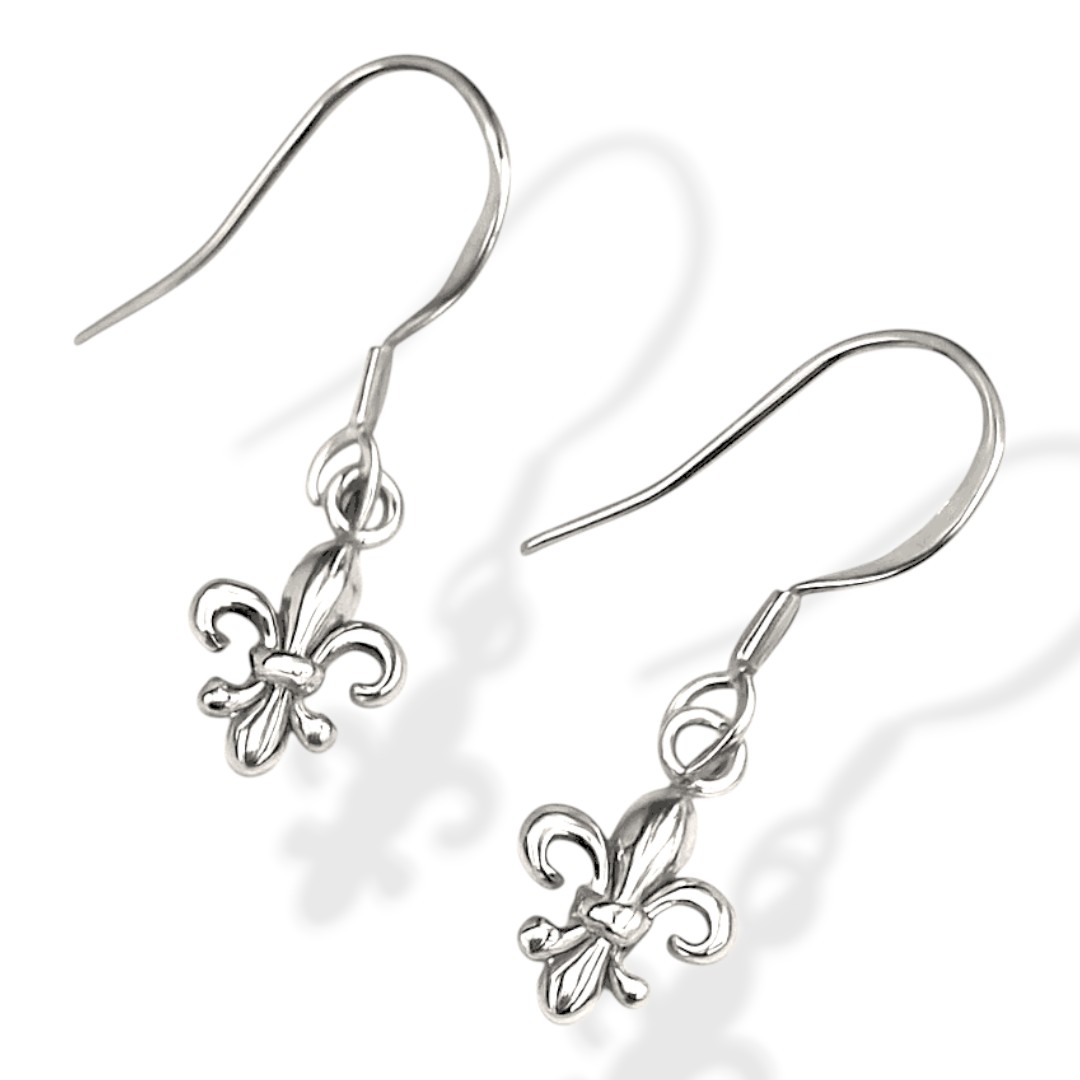 Fleur de Lys White Gold Plated Sterling Silver Earrings – Gift - Image 5
