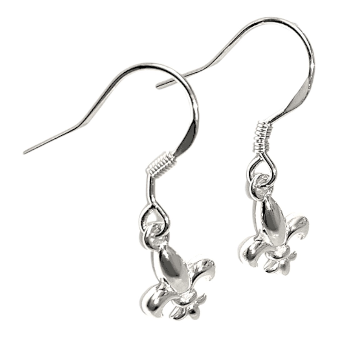 Fleur de Lys White Gold Plated Sterling Silver Earrings – Gift - Image 3